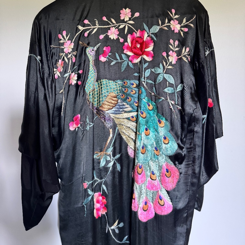 Vintage embroidered peacock kimono